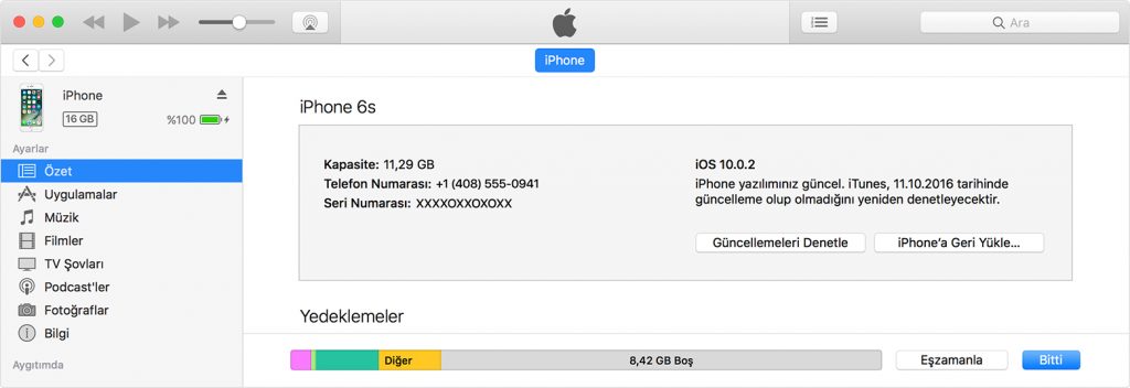 iTunes ile iPhone Güncelleme