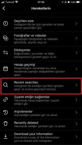 Instagram'da arama geçmişi
