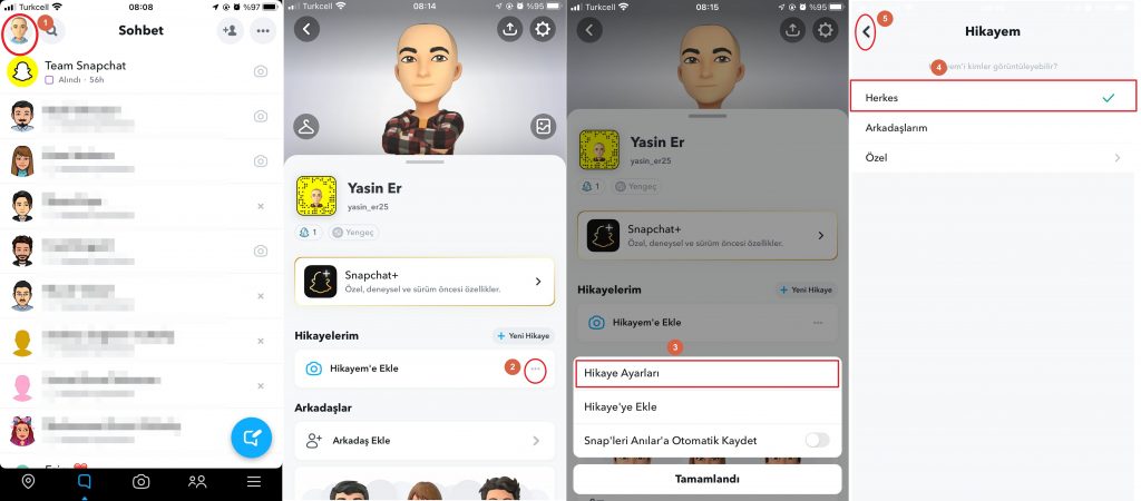 Snapchat'te herkese açık profil