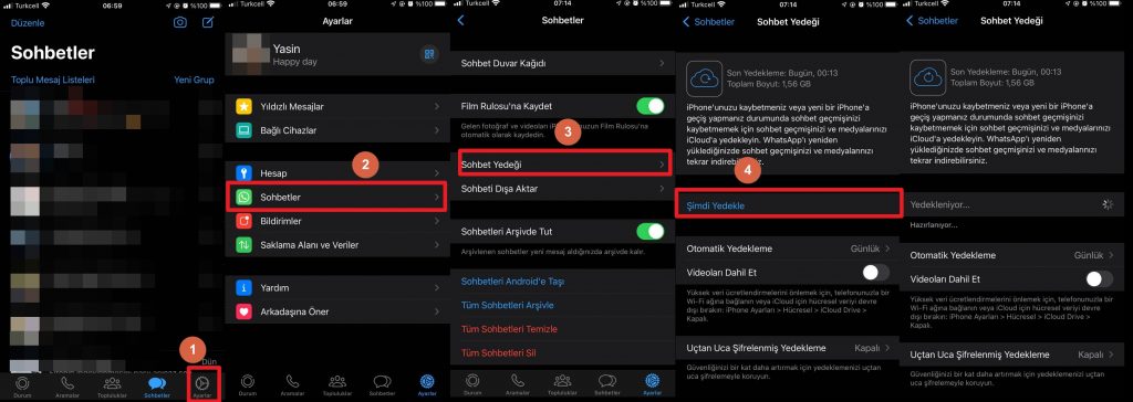 Whatsapp görüşme yedekleri