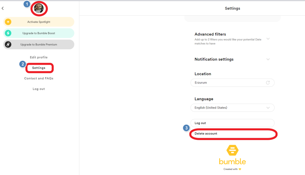 Bumble hesabını silme 2