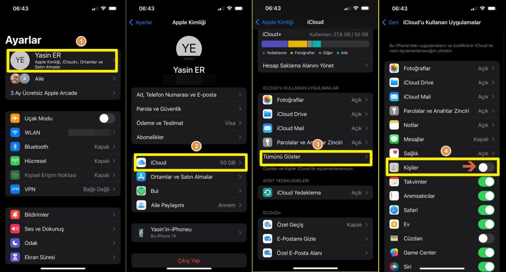 Rehber kişilerini iPhone'dan iPhone'a aktarma