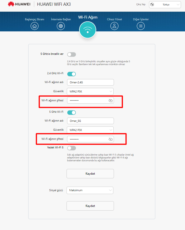 huawei modem şifre değişikliği yapma