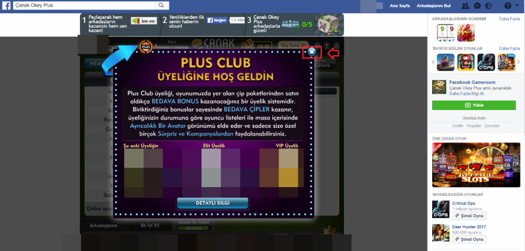 Facebook'ta Çanak Okey Plus 3