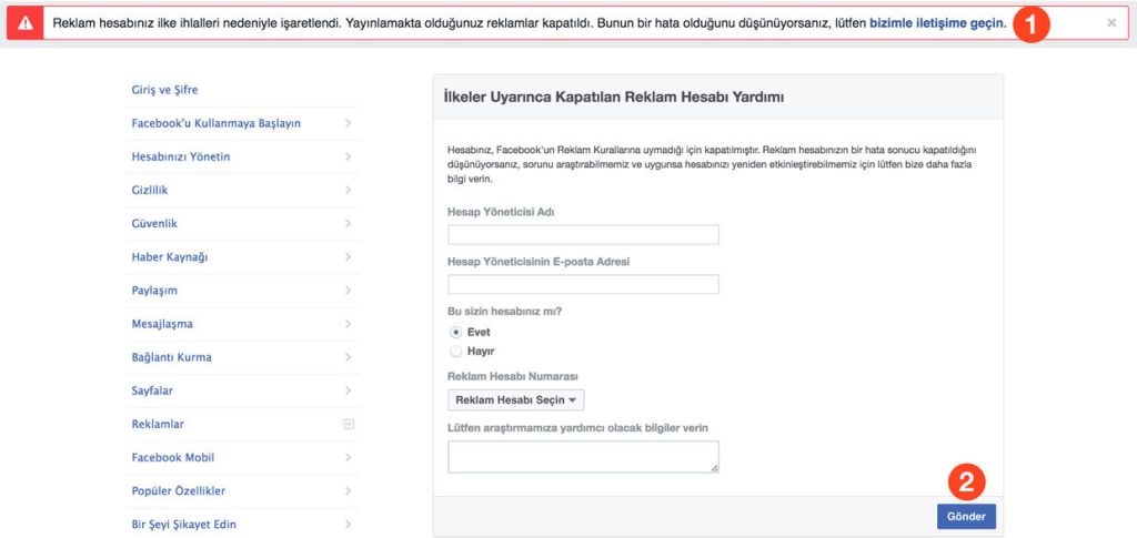 Kapatılan Reklam Hesabı