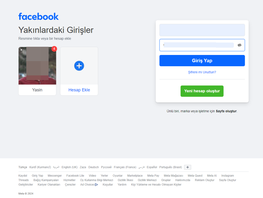Facebook hesabınızın şifresi