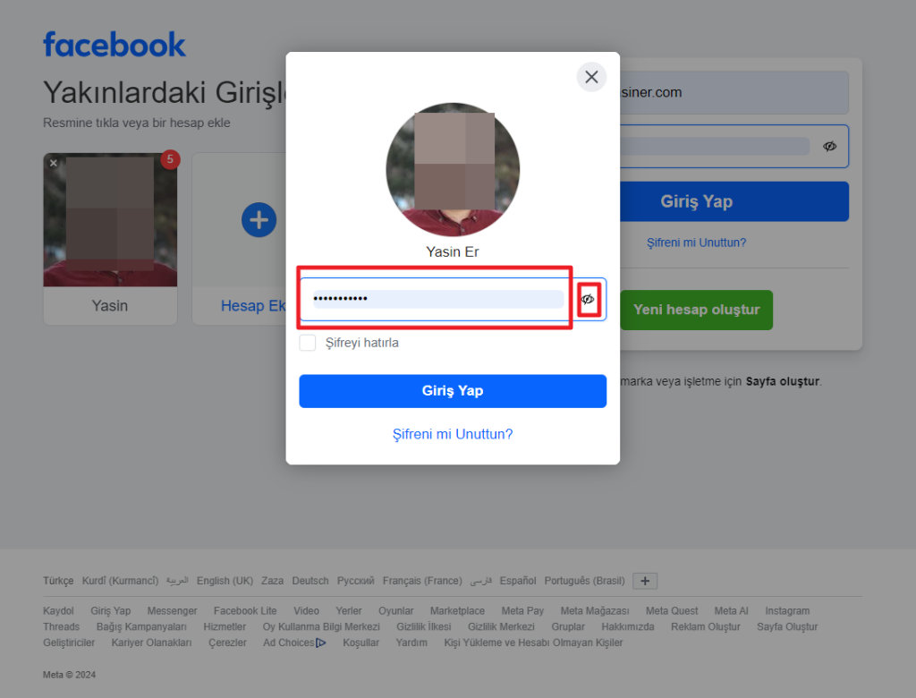 Facebook hesabınızın şifresi 2
